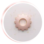 rose gold 3D gear with blueprint lines representing structured project planning and professional consultation